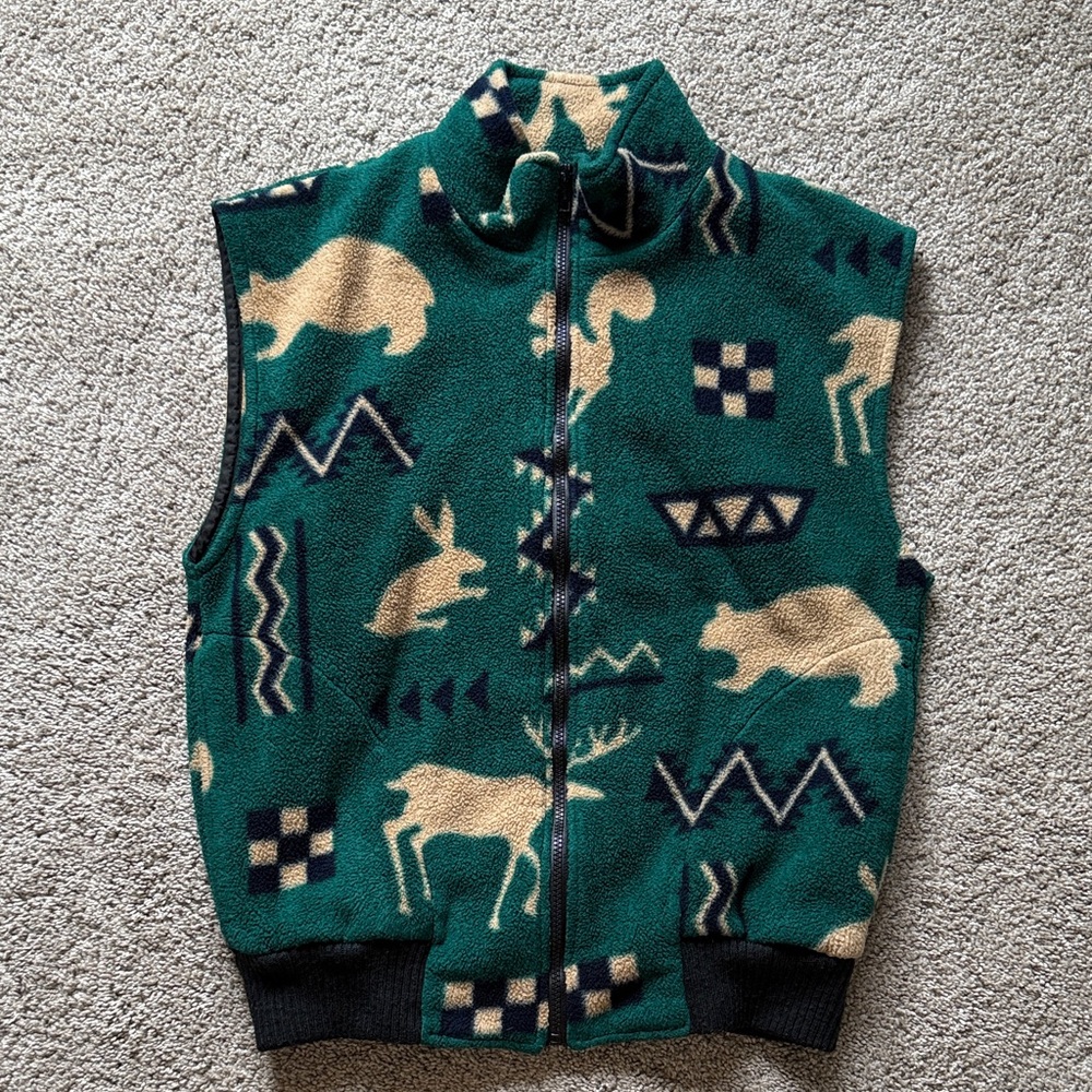 Vintage Fleece - Winter themed Patterned Vest - sz S